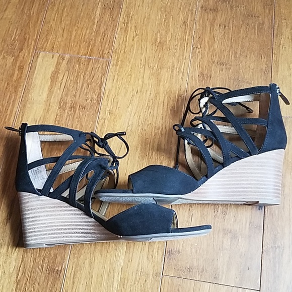 Mollie Women Open Toe Canvas Black Wedge Sandal  - Picture 6 of 8